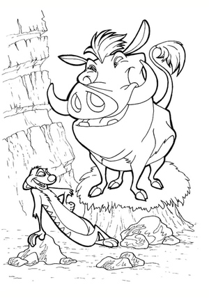 Página para Colorir do Timão e Pumba para Crianças