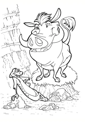 Página para Colorir Página para Colorir do Timão e Pumba para Crianças