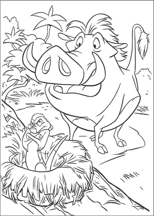 Página para Colorir Timon e Pumbaa Furiosos