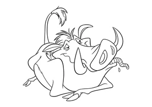 Página para Colorir Pumbaa com Lanchinho de Minhoca
