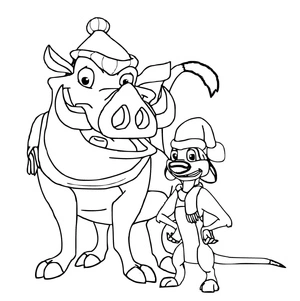 Página para Colorir Página para Colorir de Natal do Timão e Pumba