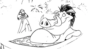 Página para Colorir Timon e Pumbaa aproveitando um banho refrescante