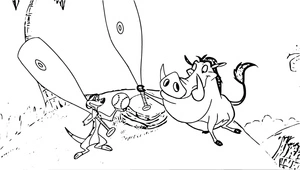 Página para Colorir Timon e Pumbaa se divertindo jogando beisebol