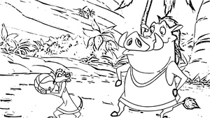 Página para Colorir Timon e Pumbaa jogam futebol.