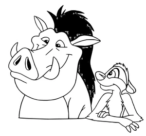 Página para Colorir Retrato de Timão e Pumba