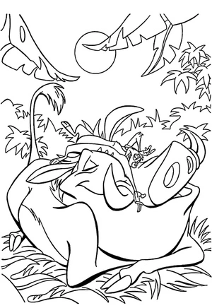 Página para Colorir Timon e Pumbaa Relaxando