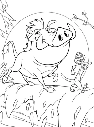 Página para Colorir Timon e Pumbaa passeando