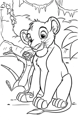 Página para Colorir Timon Engraçado e Pequeno Simba