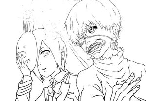 Página para Colorir Touka e Kaneki