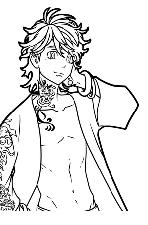 Kazutora Hanemiya pensativo, medium Tokyo Revengers coloring page, free printable