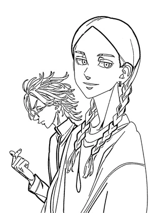 Dois personagens de Tokyo Revengers, página para colorir detalhada, grátis para imprimir