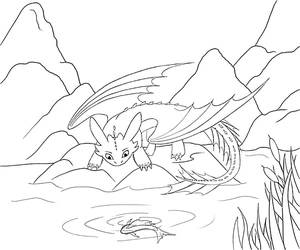 Página para Colorir Fúria da Noite Pescando Peixes