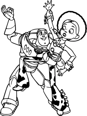 Página para Colorir Buzz Lightyear e Jessie de Toy Story 2