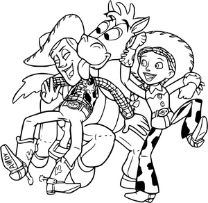 Página para Colorir Toy Story 2: Woody, Jessie e Bullseye