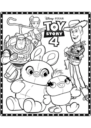 Página para Colorir Personagens de Toy Story 4 da Disney