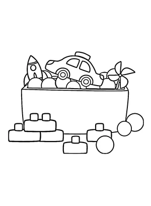 Página para Colorir Uma Caixa de Brinquedos