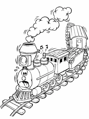 Página para Colorir Locomotiva Divertida