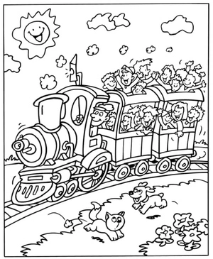 Página para Colorir Crianças no Trem