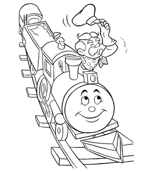 Página para Colorir Senhor Idoso em um Trem Feliz