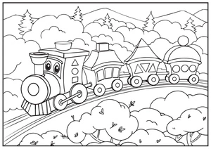 Página para Colorir Desenho Animado de Trem