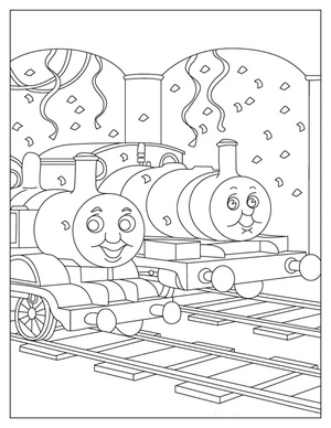 Página para Colorir Dois Trens de Desenho Animado - Página para Colorir