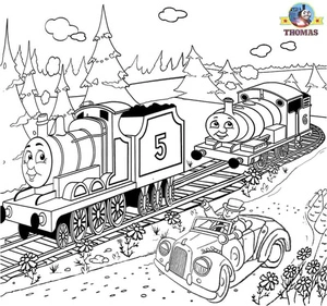 Página para Colorir Dois Trens com Carros