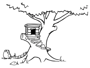Página para Colorir Uma Casinha na Árvore Pequena