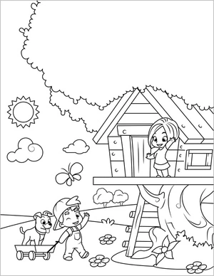 Página para Colorir Casa na Árvore Adorável