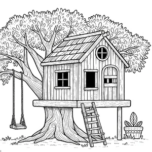 Página para Colorir Casa na Árvore Bonita