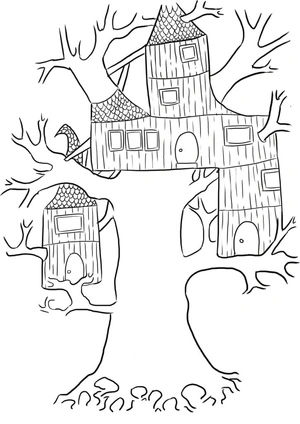 Página para Colorir Casa da Árvore dos Desenhos Animados