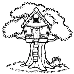 Página para Colorir Casa na Árvore Clássica