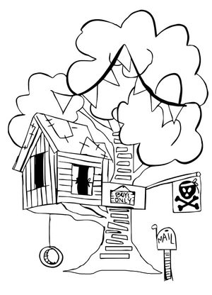 Página para Colorir Página de Colorir Casa na Árvore Legal