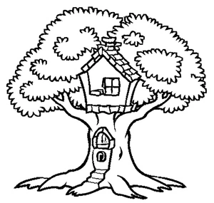 Página para Colorir Imagem de uma Casa na Árvore