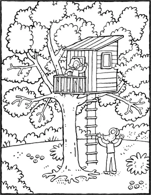Página para Colorir Imagem de uma Casa na Árvore