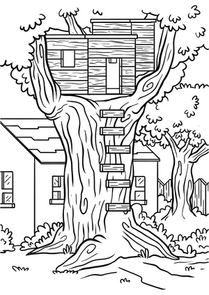 Página para Colorir Página para Colorir de Casa na Árvore para Imprimir