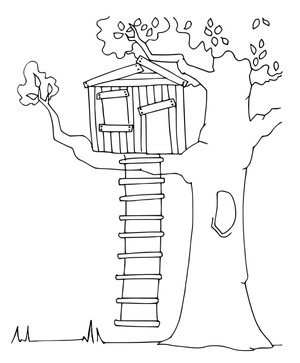 Página para Colorir Projeto de Casa na Árvore para Imprimir