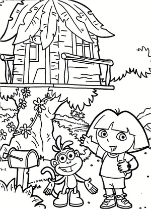 Página para Colorir Casa na Árvore e Dora