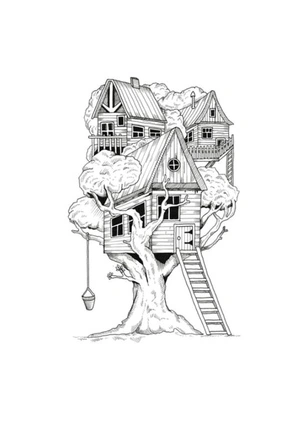 Página para Colorir Desenho de Casa na Árvore para Crianças