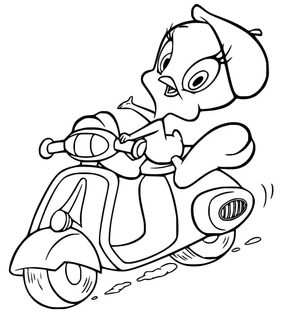 Piu-Piu pilotando uma motocicleta