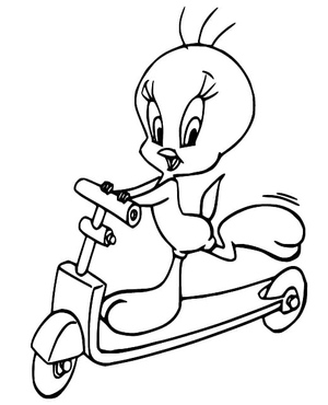 Piu-Piu andando de patinete