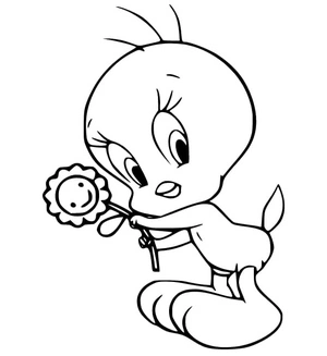 Página para Colorir Piu-Piu com uma Flor