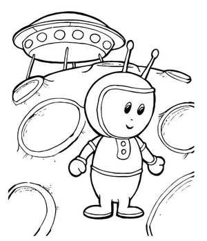 Página para Colorir Extraterrestre Adorável e Disco Voador
