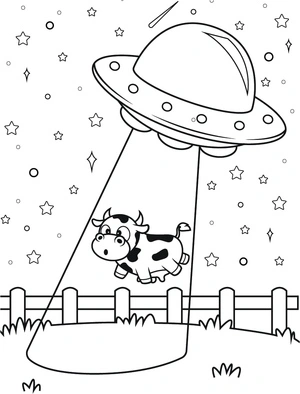 Página para Colorir Abdução Alienígena de uma Vaca