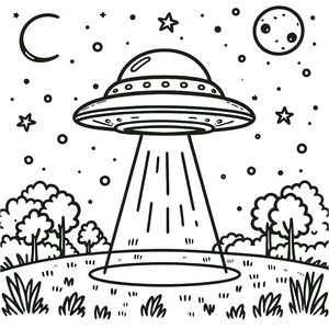 Página para Colorir Cena de Exploração de OVNI