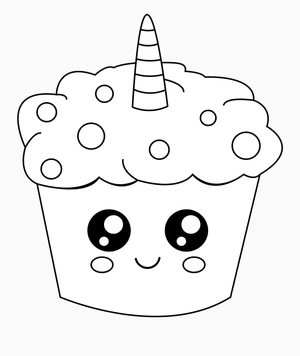 Página para Colorir Cupcake de Unicórnio Fofo
