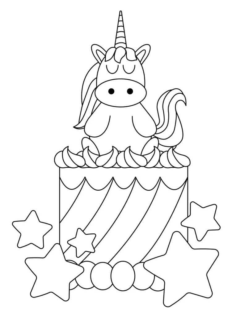 Página para Colorir Página para Colorir Bolo de Unicórnio