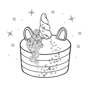 Página para Colorir Imagem de um Bolo de Unicórnio