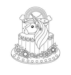 Página para colorir de Bolo Unicórnio para imprimir
