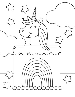 Página para Colorir para Imprimir: Bolo Mágico de Unicórnio