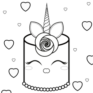 Página para Colorir Imprimível de Bolo de Unicórnio